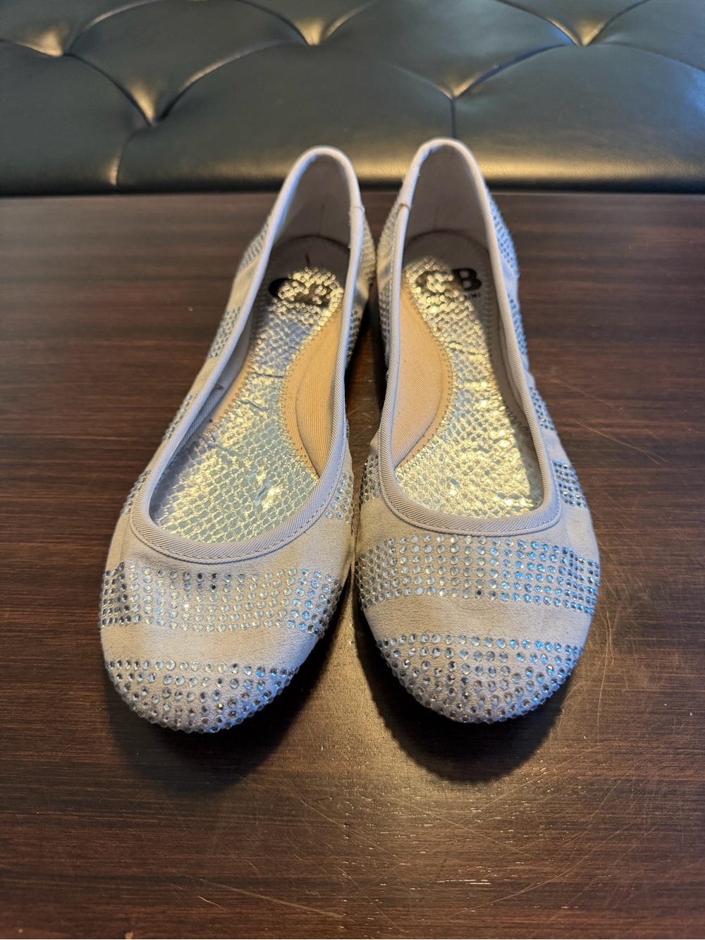 Gianni Bini Beige Crystal-Embellished Ballet Flats
